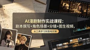 AI漫剧制作实战课程：剧本撰写+角色场景+分镜+图生视频，从工具学习到落地实操-副业网创