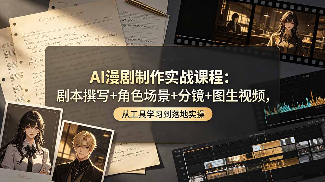 AI漫剧制作实战课程：剧本撰写+角色场景+分镜+图生视频，从工具学习到落地实操-副业网创