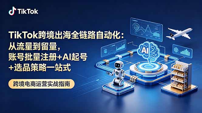 TikTok跨境出海全链路自动化：从流量到留量，账号批量注册+AI起号+选品策略一站式-副业网创