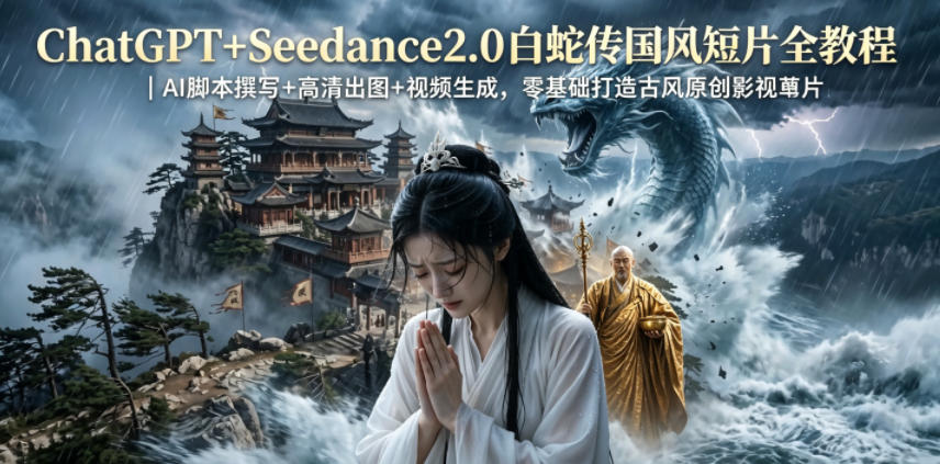 ChatGPT+Seedance2.0白蛇传国风短片全教程｜AI脚本撰写+高清出图+视频生成，零基础打造古风原创影视短片-副业网创