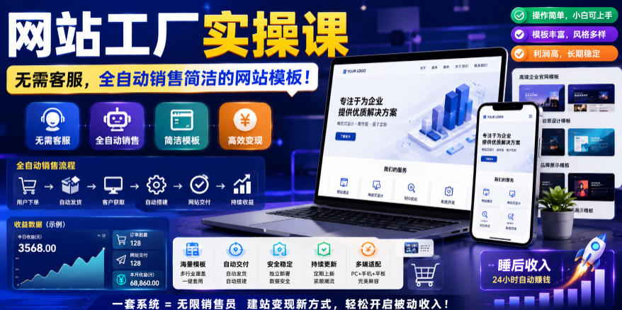 网站工厂实操课，无需客服，网站模板自动赚钱！【原创双语字幕】-副业网创