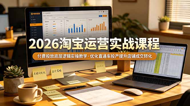 2026 淘宝运营实战课程，付费投放底层逻辑实操教学，优化直通车投产提升店铺成交转化-副业网创