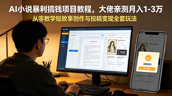 AI小说暴利搞钱项目教程，大佬亲测月入1-3万，从零教学短故事创作与投稿变现全套玩法-副业网创