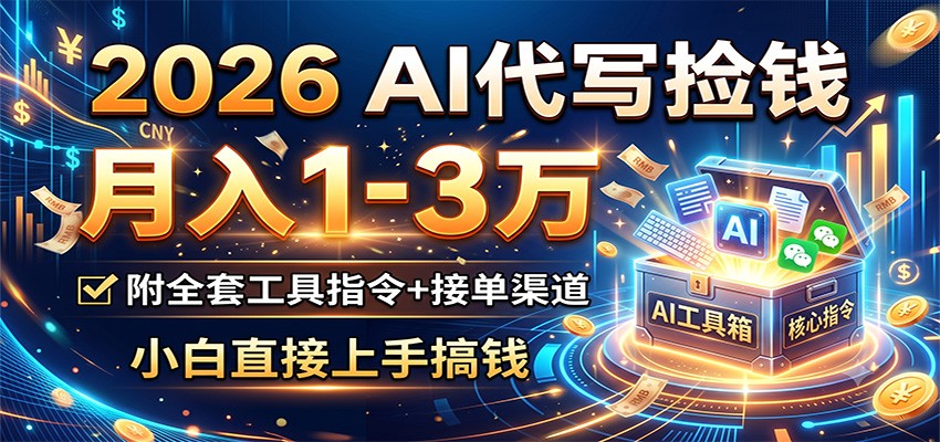 2026 AI代写捡钱，月入1-3万，附全套工具指令+接单渠道，小白直接上手搞钱-副业网创