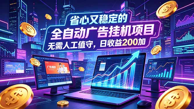 全自动广告挂机项目，全程无需人工值守。稳定创收每日收益200+-副业网创