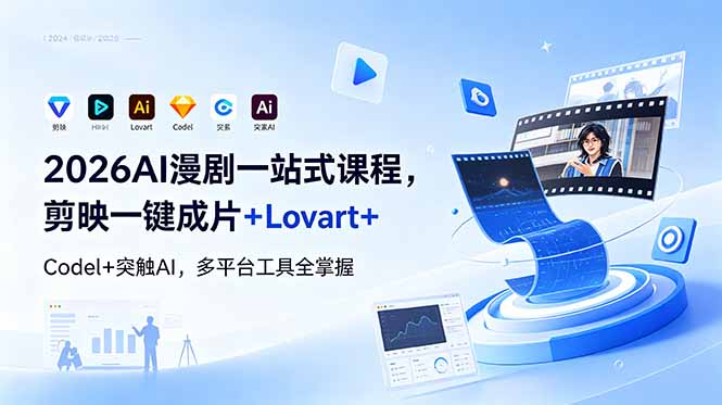 2026AI 漫剧一站式课程,剪映一键成片+Lovart+Codel+突触AI,多平台工具全掌握-副业网创