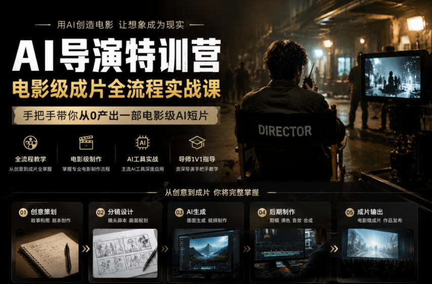 AI导演特训营，电影级成片全流程实战课，手把手带你从0产出一部电影级AI短片-副业网创