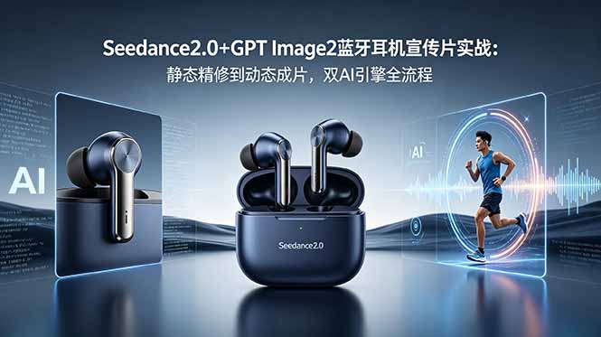 Seedance2.0+GPT Image2蓝牙耳机宣传片实战:静态精修到动态成片,双AI引擎全流程-副业网创
