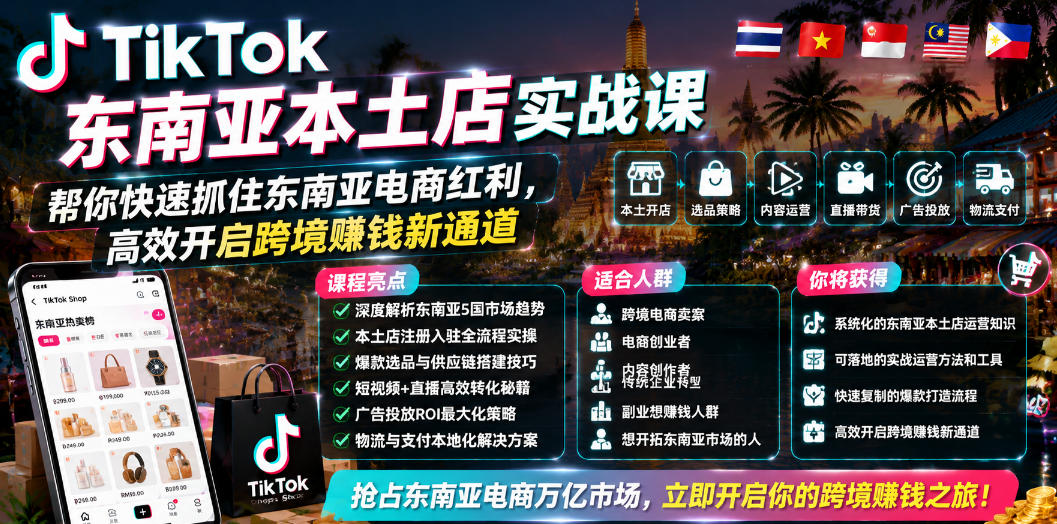 TikTok东南亚本土店实战课，帮你快速抓住东南亚电商红利，高效开启跨境賺钱新通道-副业网创