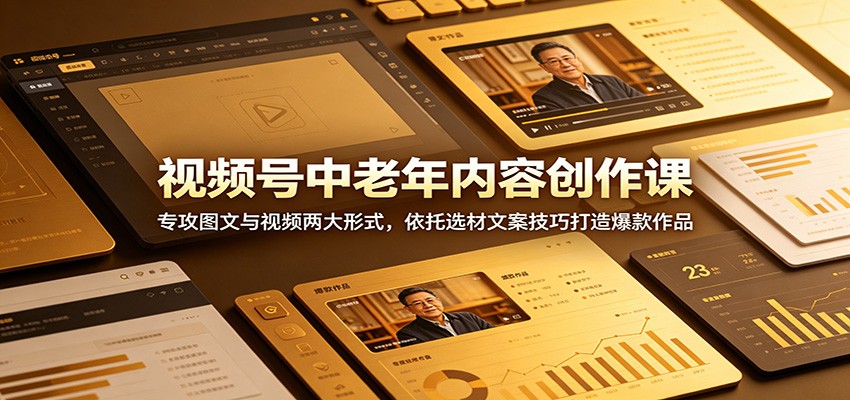视频号中老年内容创作课：专攻图文与视频两大形式，依托选材文案技巧打造爆款作品-副业网创