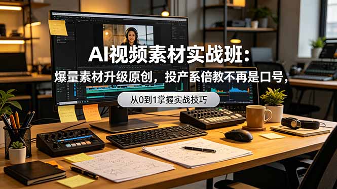 AI视频素材实战班：爆量素材升级原创，投产翻倍不再是口号，0-1系统教学实战落地-副业网创