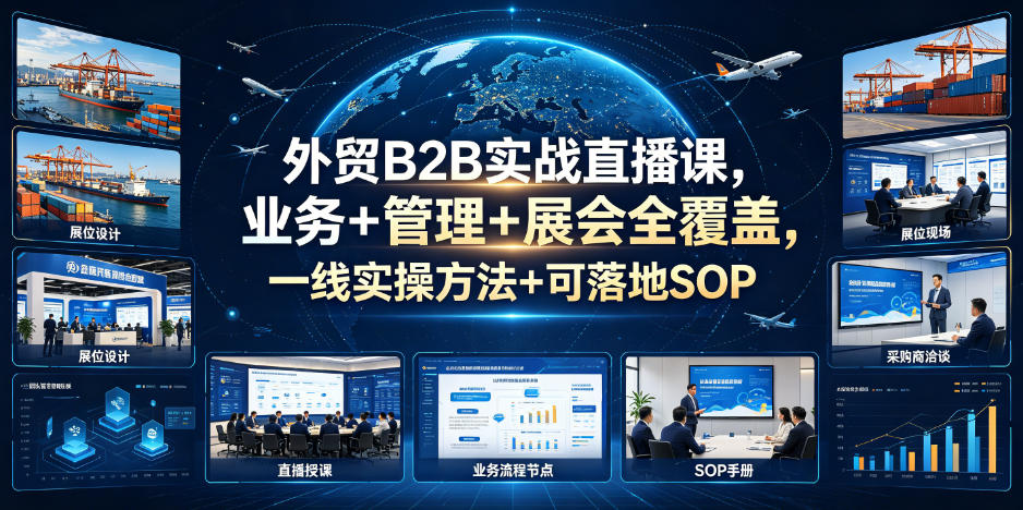 外贸B2B实战直播课，业务+管理+展会全覆盖，一线实操方法+可落地SOP-副业网创