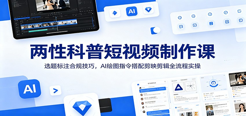 两性科普短视频制作课：选题标注合规技巧，AI绘图指令搭配剪映剪辑全流程实操-副业网创