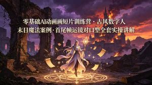 零基础AI动画短片训练营，古风数字人末日魔法案例，首尾帧运镜对口型全套实操讲解-副业网创