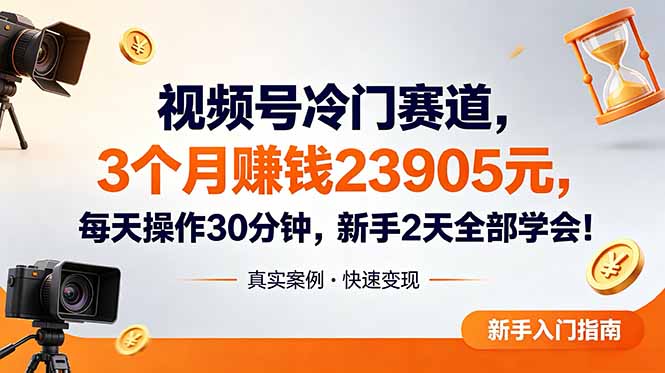 视频号冷门赛道，3个月变现23905元，新手2天学会 每天操作30分钟！-副业网创