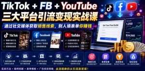 TikTok+FB+YouTube三大平台引流变现实战课，通过社交媒体获取销售线索，别人填表单你賺钱【原创双语字幕】-副业网创