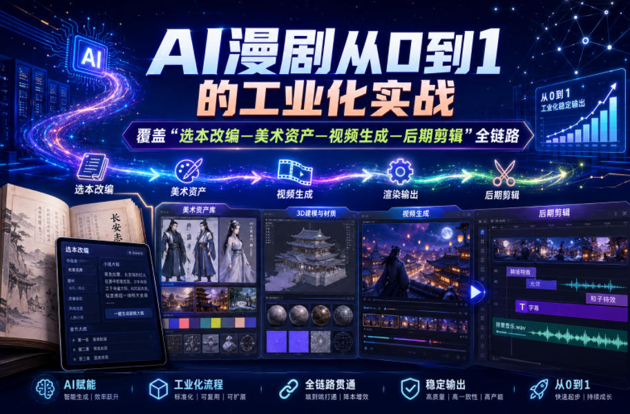 AI漫剧从0到1的工业化实战，覆盖“选本改编—美术资产—视频生成—后期剪辑”全链路(更新6月)-副业网创