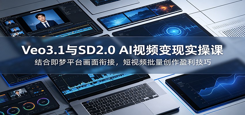 Veo3.1与SD2.0 AI视频变现实操课课：结合即梦平台画面衔接，短视频批量创作盈利技巧-副业网创