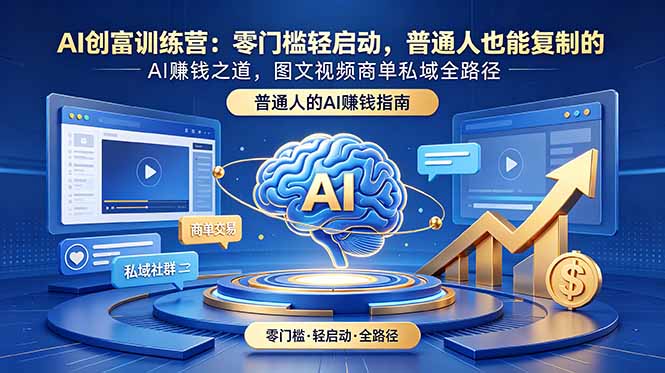 AI创富训练营:零门槛轻启动,普通人也能复制的AI赚钱之道,图文视频商单私域全路径-副业网创