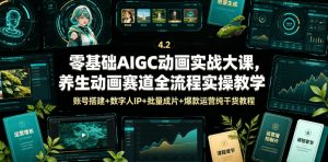 零基础AIGC动画实战大课，养生动画赛道全流程实操教学，账号搭建+数字人IP+批量成片+爆款运营纯干货教程-副业网创