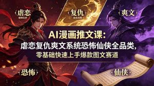 AI漫画推文课：虐恋复仇爽文系统恐怖仙侠全品类，零基础快速上手爆款图文赛道-副业网创