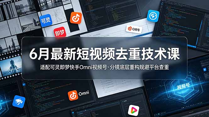 6月最新短视频去重技术课,适配可灵即梦快手Omni视频号,分镜底层重构规避平台查重-副业网创