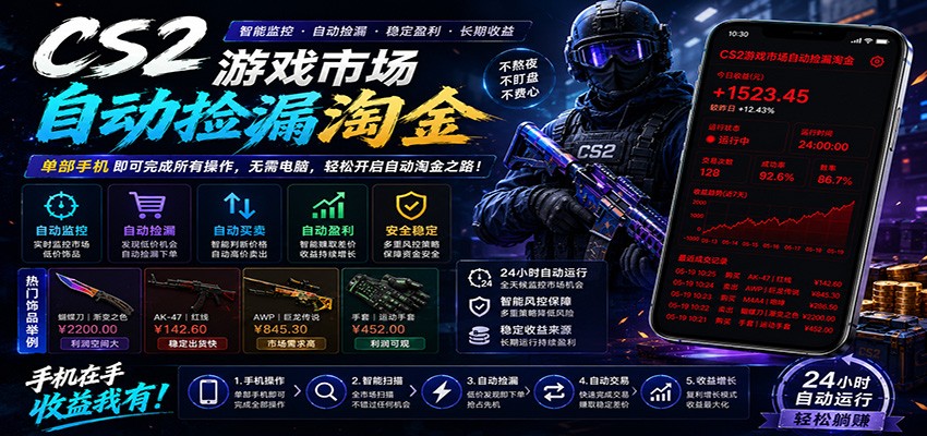 CSGO挂机捡漏项目通过利用游戏饰品交易机制，结合薄凉软件辅助捡漏，实现盈利-副业网创