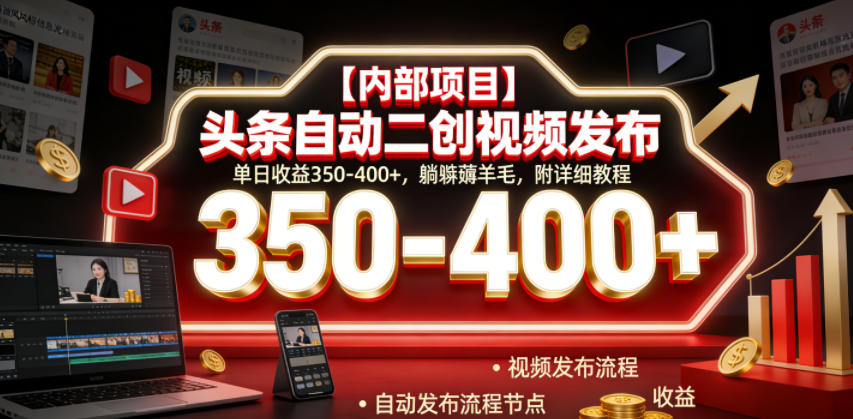 【内部项目】头条自动二创视频发布，单日收益350-400+，躺賺薅羊毛，附详细教程【揭秘】-副业网创
