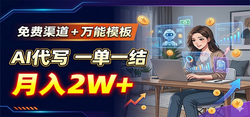 免费渠道+万能模板，AI代写一单一结，月入2W+-副业网创
