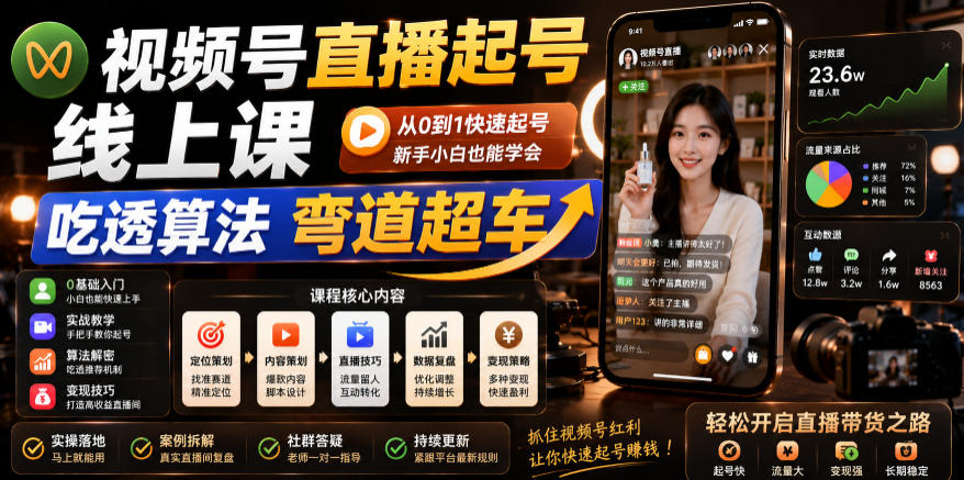 视频号直播起号线上课，吃透算法弯道超车(2026年6月)-副业网创