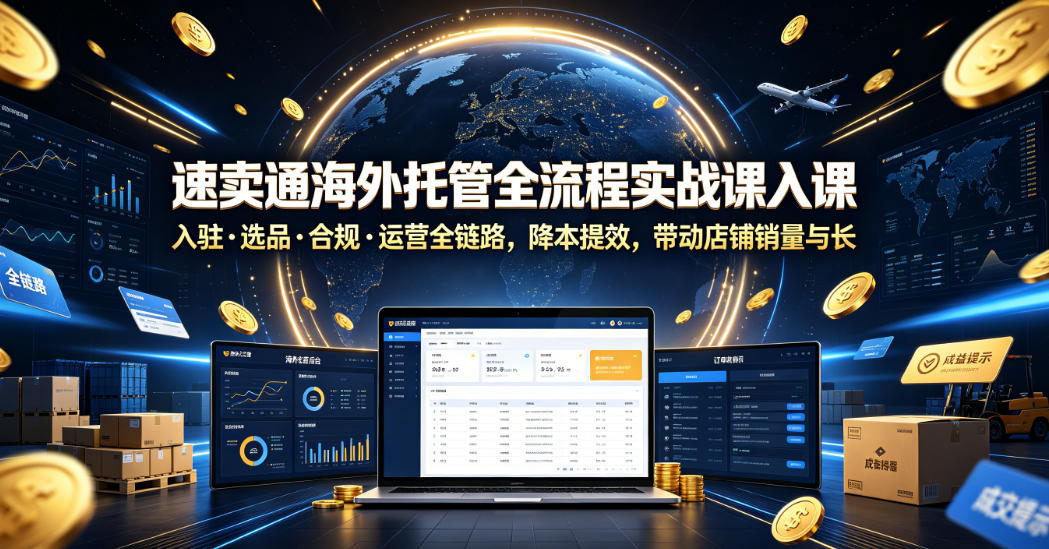 速卖通海外托管全流程实战课入驻・选品・合规・运营全链路，降本提效，带动店铺销量与收益增长-副业网创