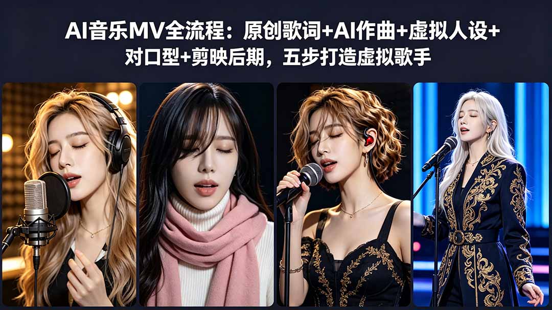 AI音乐MV全流程：原创歌词+AI作曲+虚拟人设+对口型+剪映后期，五步打造虚拟歌手-副业网创