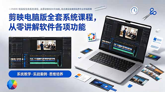 剪映电脑版全套系统课程，从零讲解软件各项功能，结合海量实战案例培养专业剪辑思维-副业网创