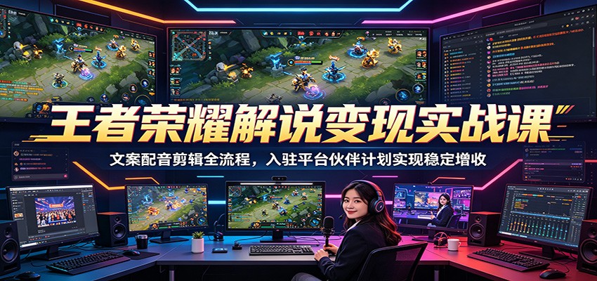 王者荣耀解说变现实战课：文案配音剪辑全流程，入驻平台伙伴计划实现稳定增收-副业网创