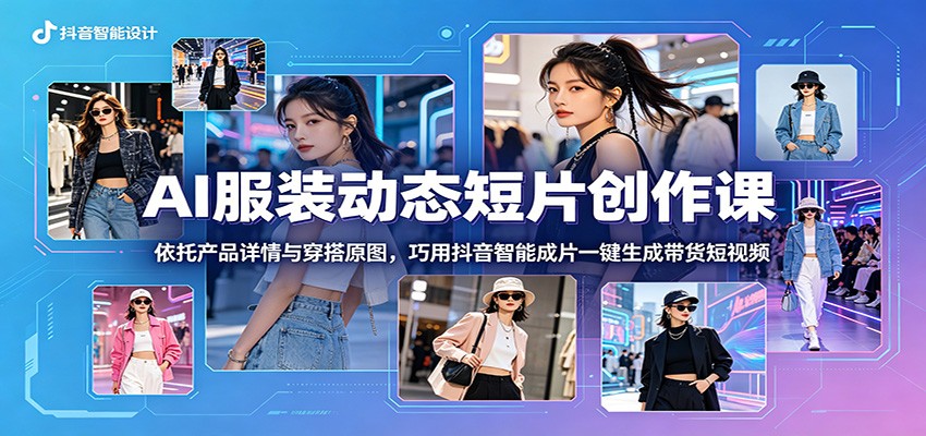 AI服装动态短片创作课:依托产品详情与穿搭原图,巧用抖音智能成片一键生成带货短视频-副业网创
