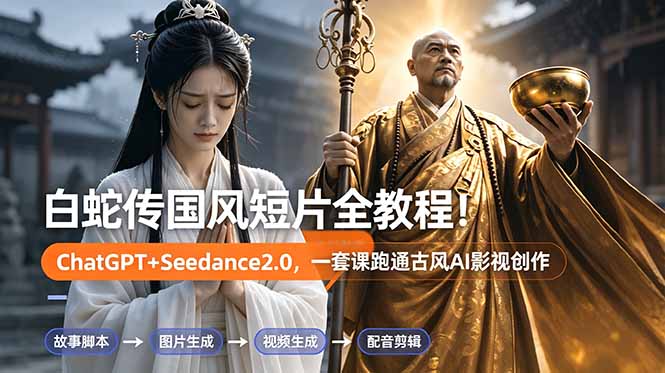 白蛇传-国风短片全教程!ChatGPT+Seedance2.0,一套课跑通古风AI影视创作-副业网创