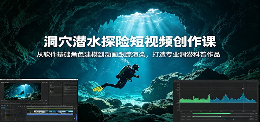 洞穴潜水探险短视频创作课:从软件基础角色建模到动画跟踪渲染,打造专业洞潜科普作品-副业网创