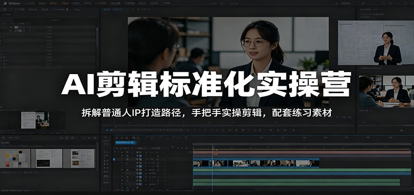 AI剪辑标准化实操营：拆解普通人IP打造路径，手把手实操剪辑，配套练习素材-副业网创