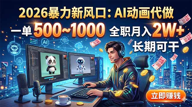 2026暴力新风口：AI动画代做，一单500~1000，全职月入2W+，长期可干-副业网创