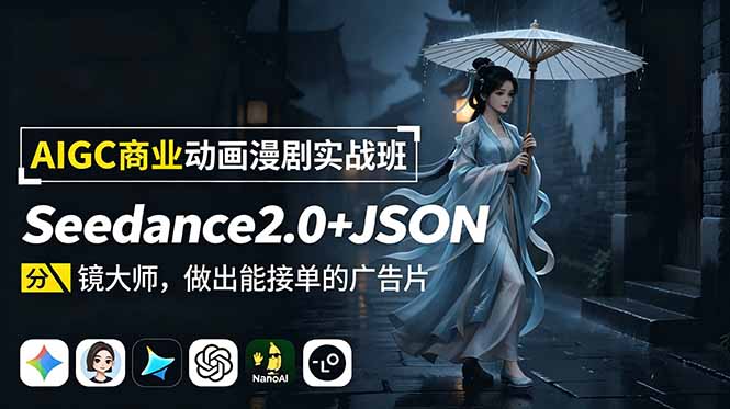 AIGC商业动画漫剧实战班:Seedance2.0+JSON分镜大师,做出能接单的广告片-副业网创