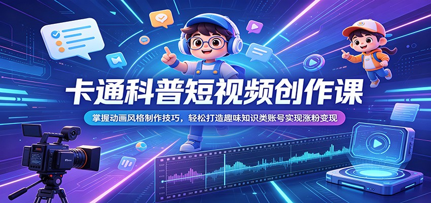 卡通科普短视频创作课：掌握动画风格制作技巧，轻松打造趣味知识类账号实现涨粉变现-副业网创