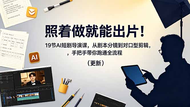 照着做就能出片!19节AI短剧导演课,从剧本分镜到对口型剪辑,手把手带你跑通全流程(更新-副业网创