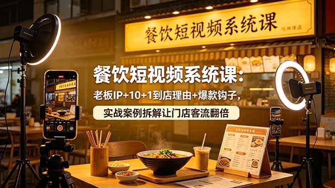餐饮短视频系统课:老板IP+10+1到店理由+爆款钩子,实战案例拆解让门店客流翻倍-副业网创