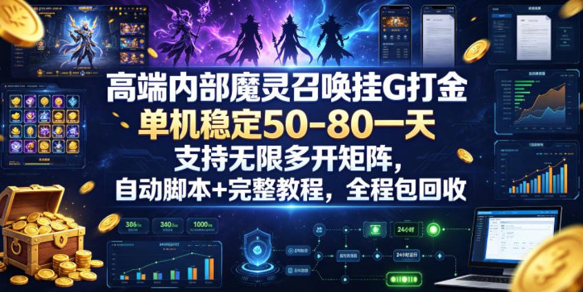 高端内部魔灵召唤挂G打金,单机稳定50-80一天,支持无限多开矩阵,自动脚本+完整教程,全程包回收【揭秘】-副业网创