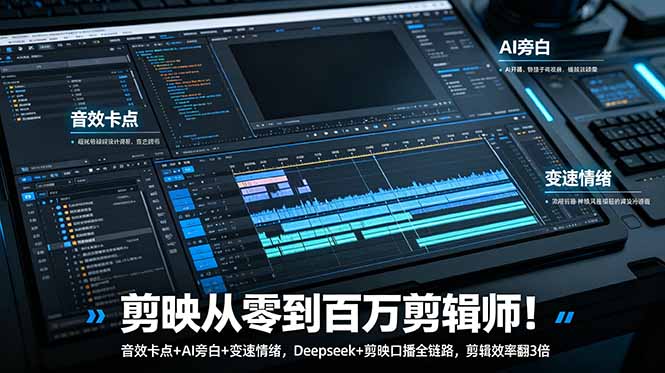 剪映从零到百万剪辑师！音效卡点+AI旁白+变速情绪，Deepseek+剪映口播全链路，剪辑效率翻3倍-副业网创