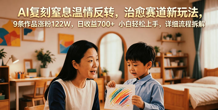 AI复刻窒息温情反转,治愈赛道新玩法,9条作品涨粉122W,日收益700+ 小白轻松上手,详细流程拆解-副业网创
