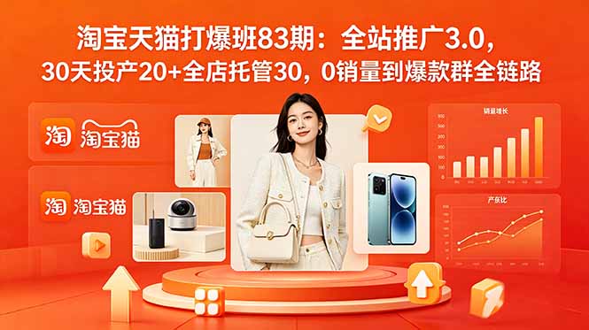 2026淘宝天猫打爆班83期:全站推广3.0,30天投产20+全店托管30,0销量到爆款群全链路-副业网创
