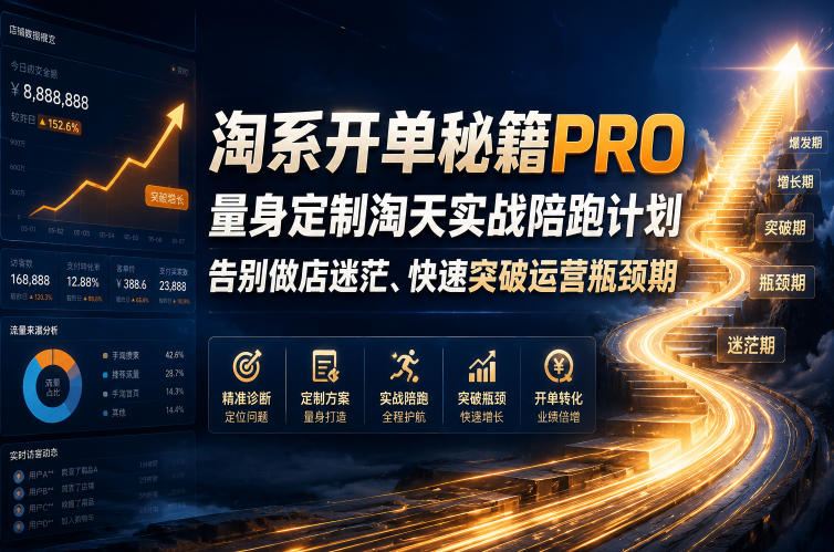 淘系开单秘籍PRO，量身定制淘天实战陪跑计划，告别做店迷茫、快速突破运营瓶颈期(2026年6月11)-副业网创