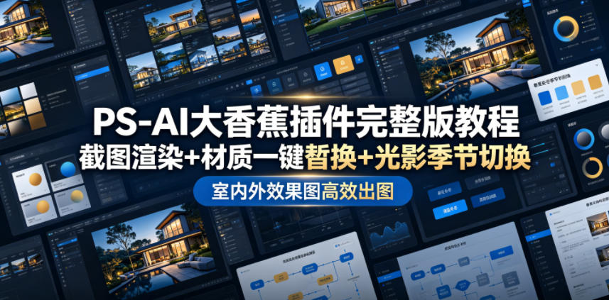 PS-AI大香蕉插件完整版教程，截图渲染+材质一键替换+光影季节切换，室内外效果图高效出图高阶课程-副业网创