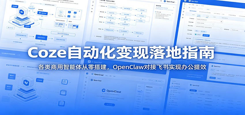 Coze自动化变现落地指南：各类商用智能体从零搭建，OpenClaw对接飞书实现办公提效-副业网创
